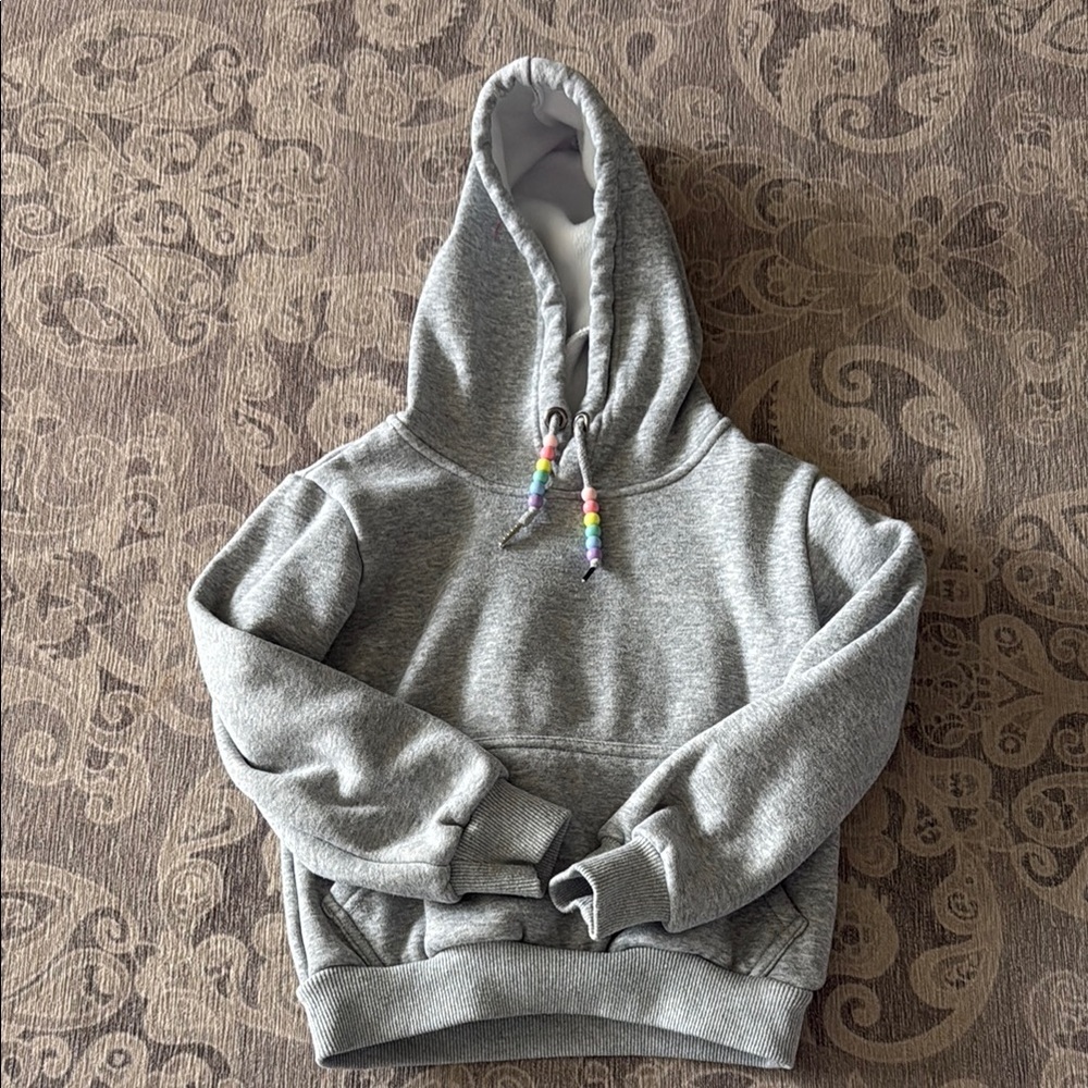 Lola + The Boys Gray Hoodie with Rainbow Accents